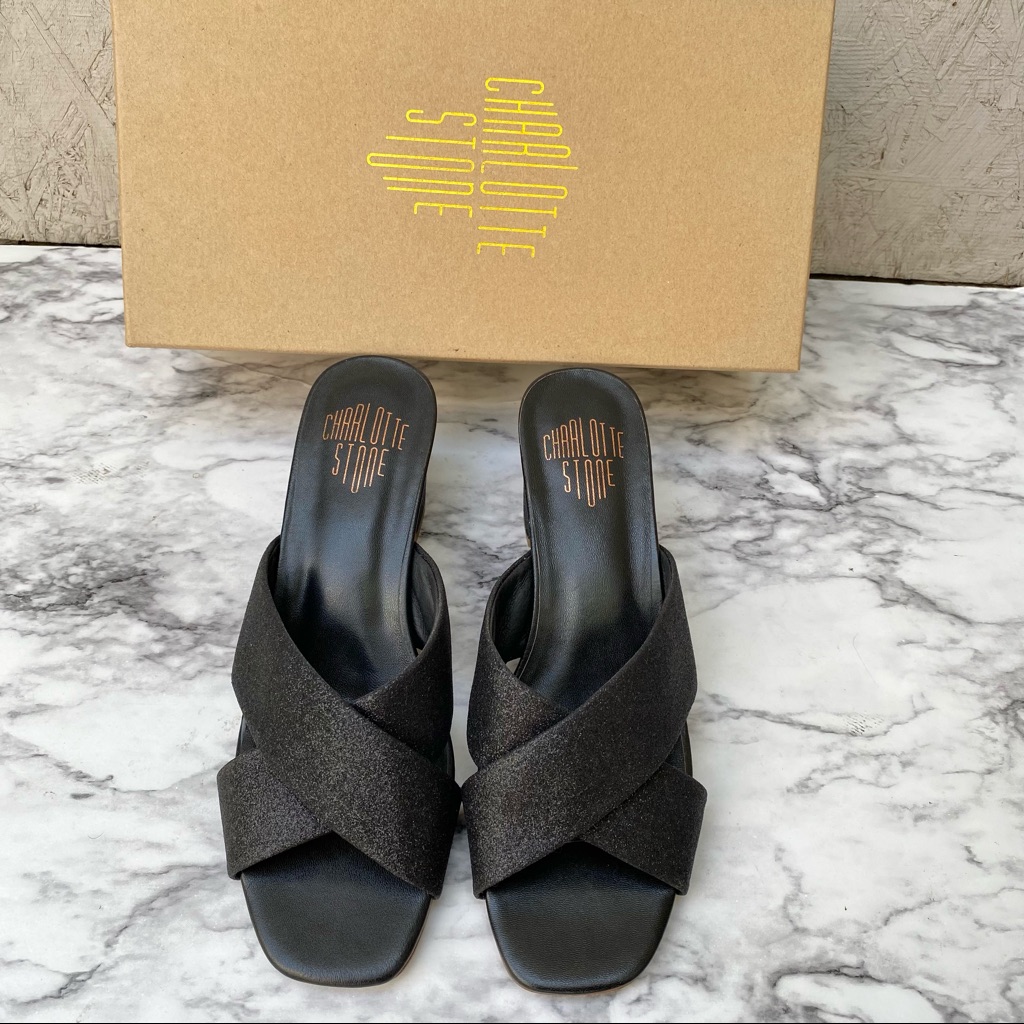 Charlotte Stone Glitter Criss-Cross Slide Sandals